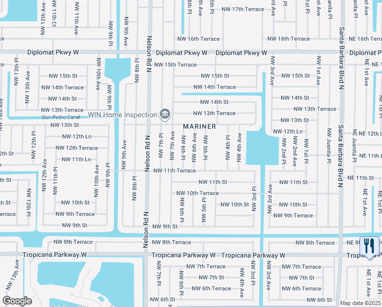 map of restaurants, bars, coffee shops, grocery stores, and more near 1130 Northwest 6th Avenue in Cape Coral