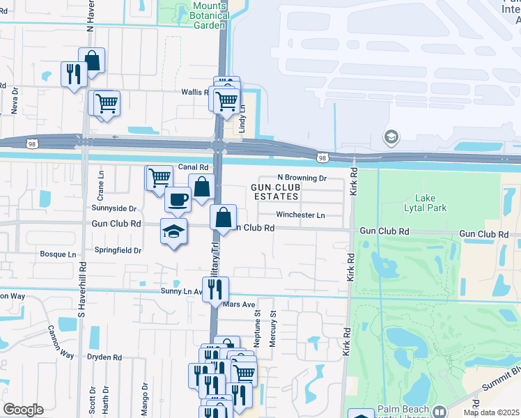 map of restaurants, bars, coffee shops, grocery stores, and more near 4315 Winchester Lane in West Palm Beach