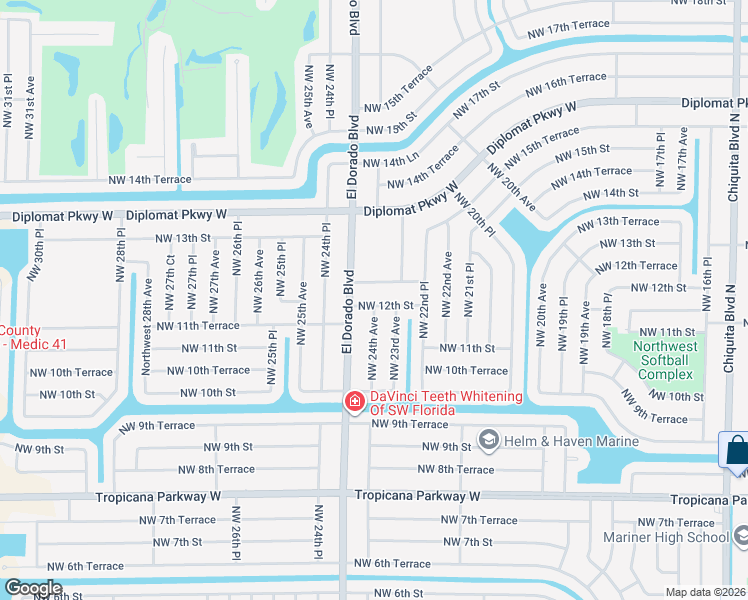 map of restaurants, bars, coffee shops, grocery stores, and more near 2315 Northwest 12th Street in Cape Coral