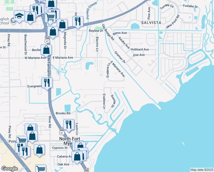 map of restaurants, bars, coffee shops, grocery stores, and more near 210 Glenmont Drive West in North Fort Myers