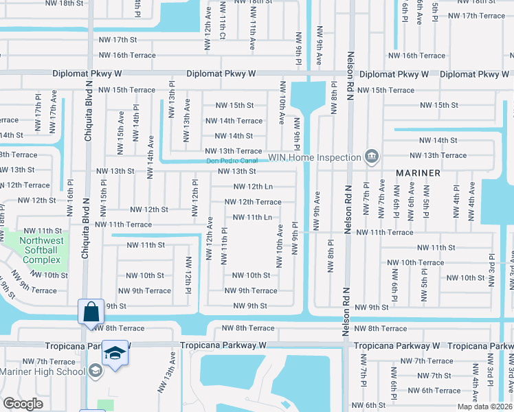 map of restaurants, bars, coffee shops, grocery stores, and more near 1017 Northwest 11th Lane in Cape Coral