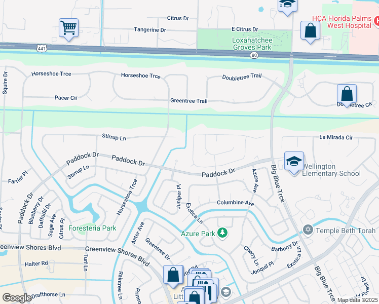 map of restaurants, bars, coffee shops, grocery stores, and more near 494 Pinto Circle in Wellington