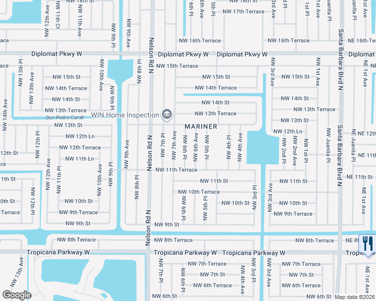 map of restaurants, bars, coffee shops, grocery stores, and more near 1135 Northwest 6th Place in Cape Coral