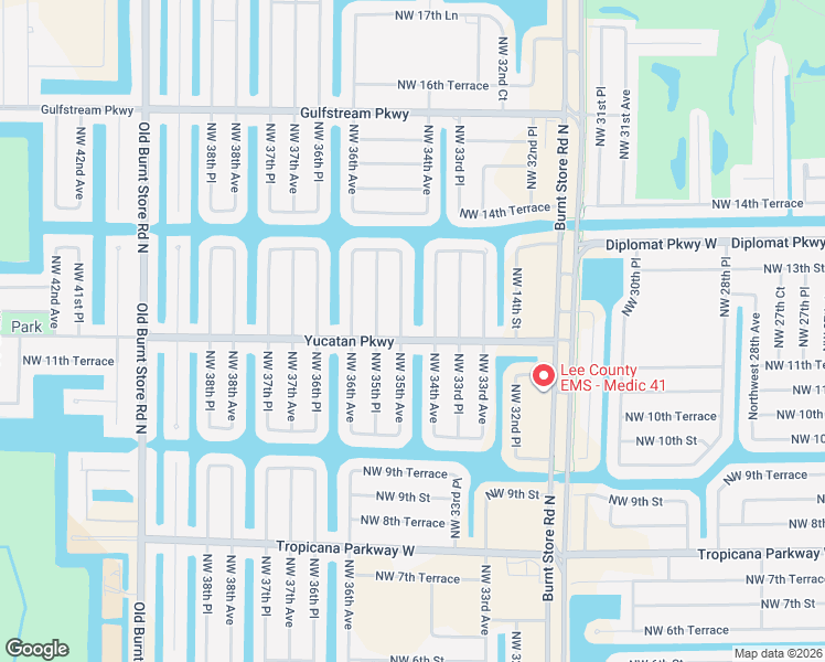 map of restaurants, bars, coffee shops, grocery stores, and more near 3415 Yucatan Parkway in Cape Coral