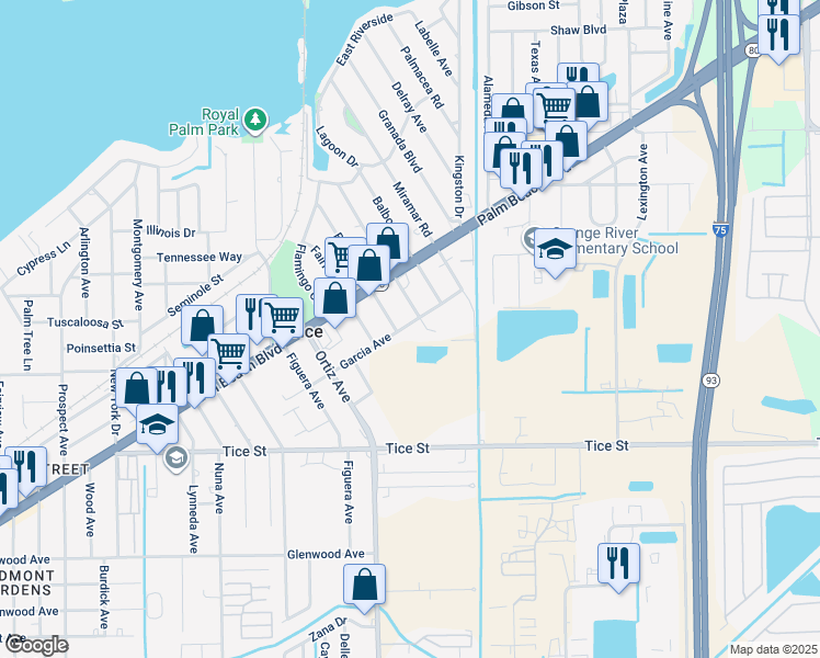 map of restaurants, bars, coffee shops, grocery stores, and more near 4868 Garcia Avenue in Fort Myers