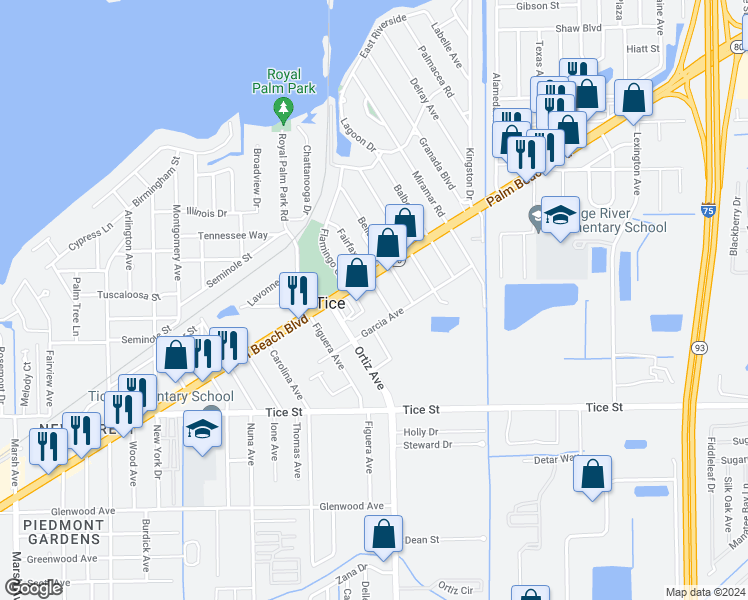 map of restaurants, bars, coffee shops, grocery stores, and more near 426 Fairfax Drive in Fort Myers