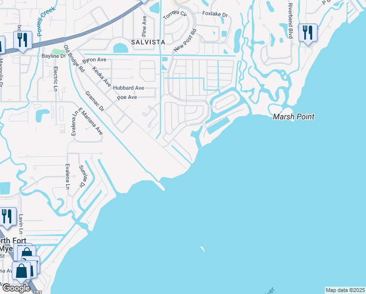 map of restaurants, bars, coffee shops, grocery stores, and more near 1064 Old Bridge Road in North Fort Myers
