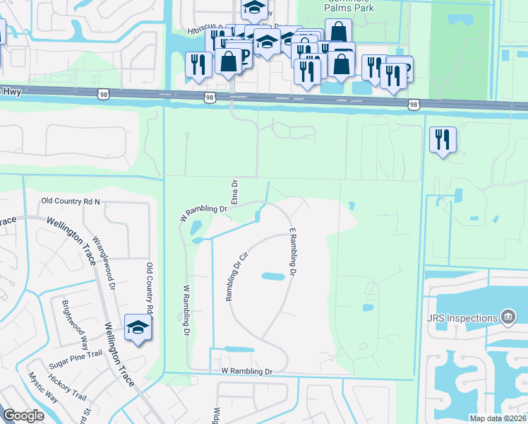 map of restaurants, bars, coffee shops, grocery stores, and more near 650 East Rambling Drive in Wellington