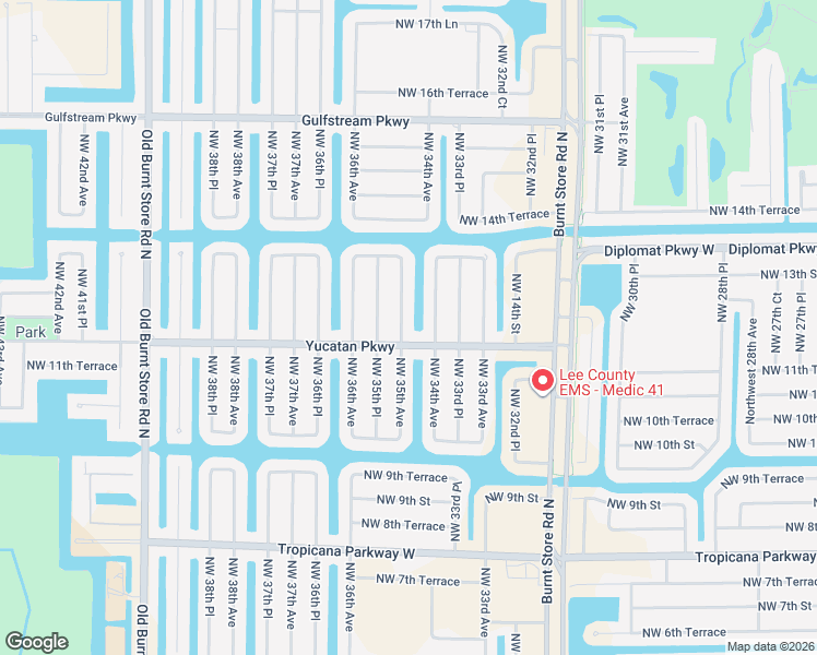 map of restaurants, bars, coffee shops, grocery stores, and more near 3415 Yucatan Parkway in Cape Coral