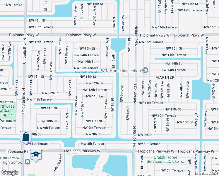 map of restaurants, bars, coffee shops, grocery stores, and more near 919 Northwest 12th Terrace in Cape Coral