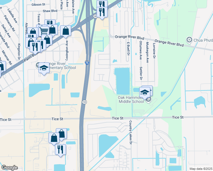 map of restaurants, bars, coffee shops, grocery stores, and more near 4710 Lakeside Club Boulevard in Fort Myers