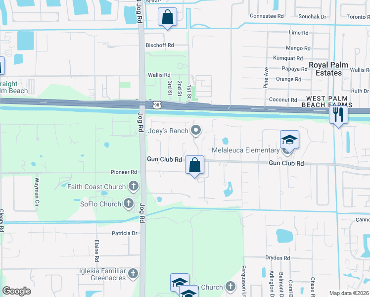 map of restaurants, bars, coffee shops, grocery stores, and more near 6287 Gun Club Road in West Palm Beach