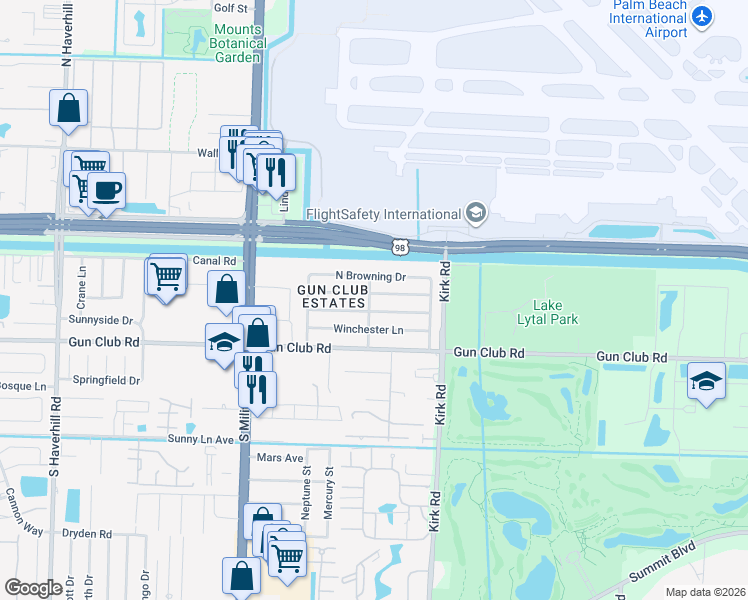 map of restaurants, bars, coffee shops, grocery stores, and more near in Palm Beach County