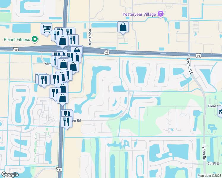 map of restaurants, bars, coffee shops, grocery stores, and more near 9303 Plantation Estates Drive in Royal Palm Beach