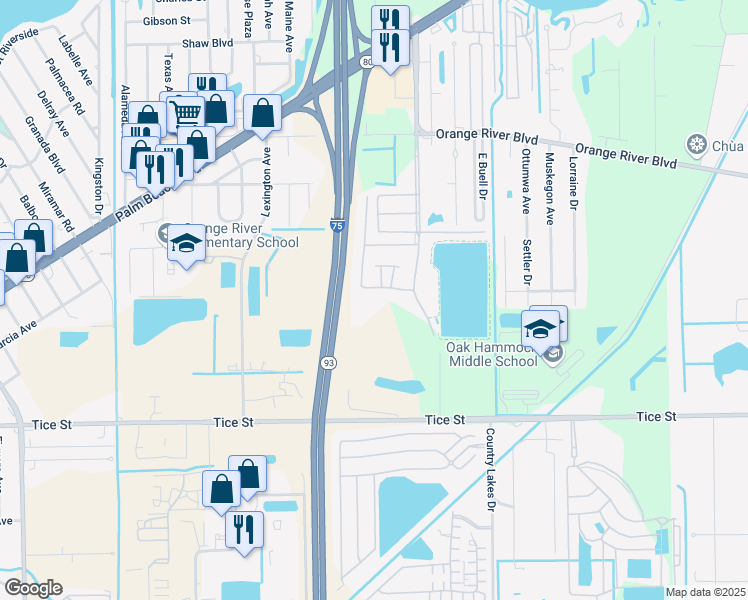 map of restaurants, bars, coffee shops, grocery stores, and more near 4752 Blackberry Drive in Fort Myers