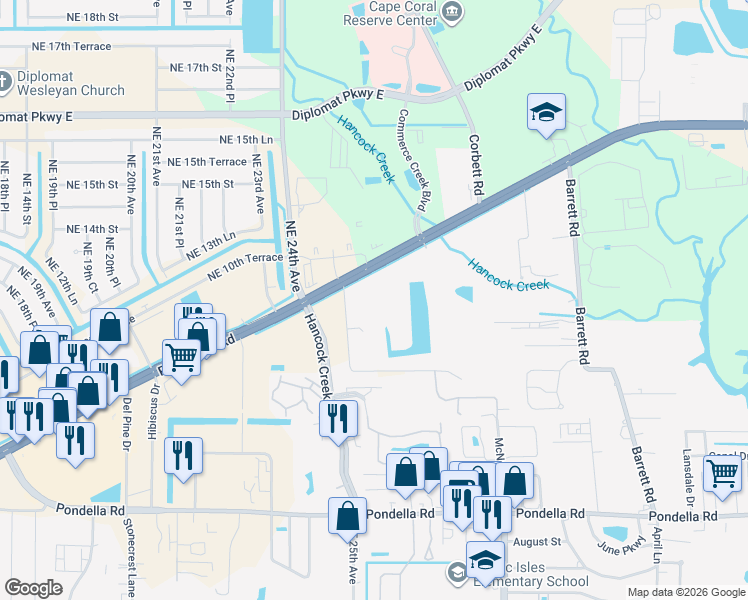 map of restaurants, bars, coffee shops, grocery stores, and more near 2500 Pine Island Road in Cape Coral