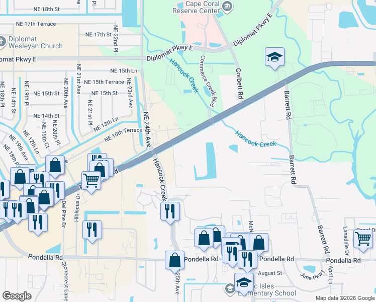 map of restaurants, bars, coffee shops, grocery stores, and more near 2500 Pine Island Road in Cape Coral