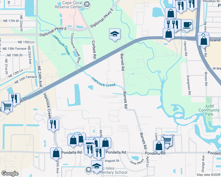 map of restaurants, bars, coffee shops, grocery stores, and more near 1337 Barrett Road in North Fort Myers
