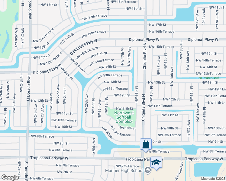 map of restaurants, bars, coffee shops, grocery stores, and more near 1800 Northwest 12th Terrace in Cape Coral