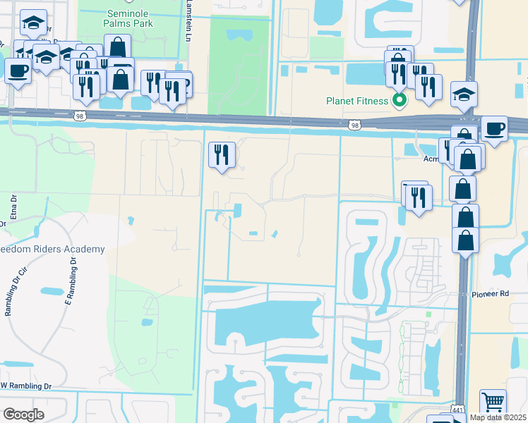 map of restaurants, bars, coffee shops, grocery stores, and more near 10800 Acme Road in Wellington