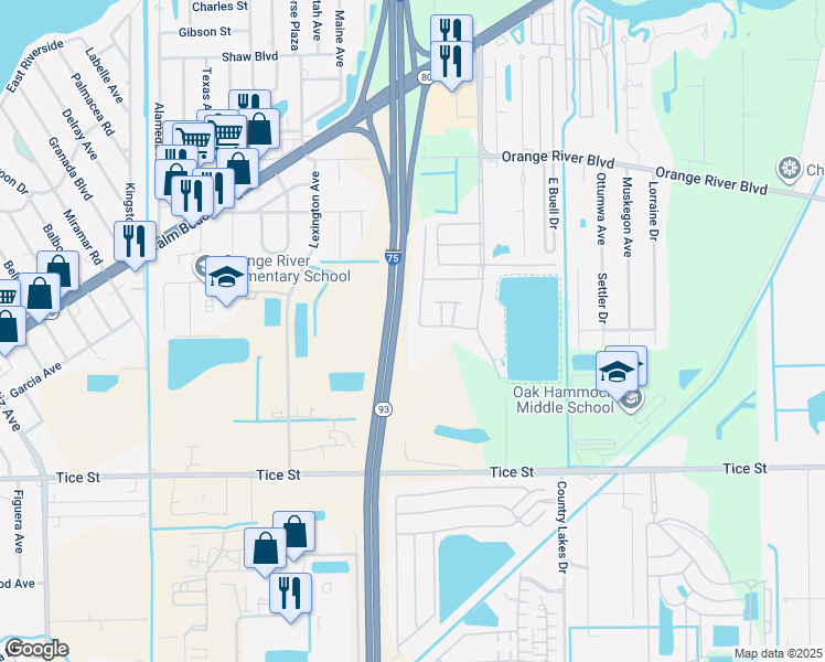 map of restaurants, bars, coffee shops, grocery stores, and more near 4752 Blackberry Drive in Fort Myers