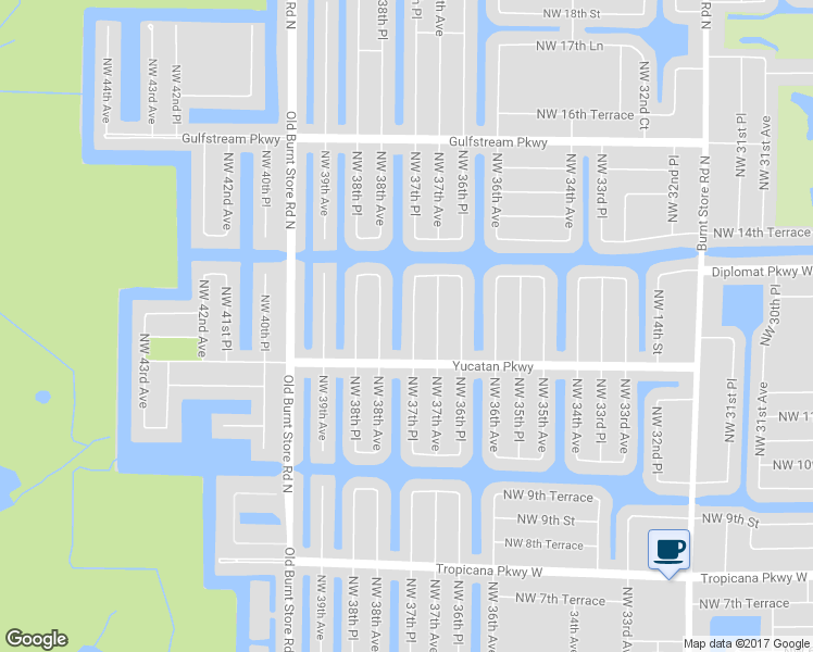 map of restaurants, bars, coffee shops, grocery stores, and more near 1220 Northwest 37th Place in Cape Coral