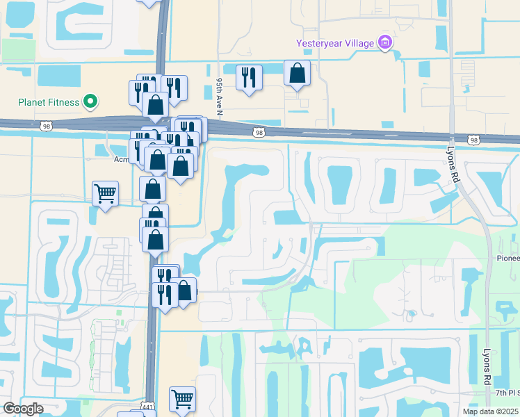 map of restaurants, bars, coffee shops, grocery stores, and more near 9303 Plantation Estates Drive in Royal Palm Beach