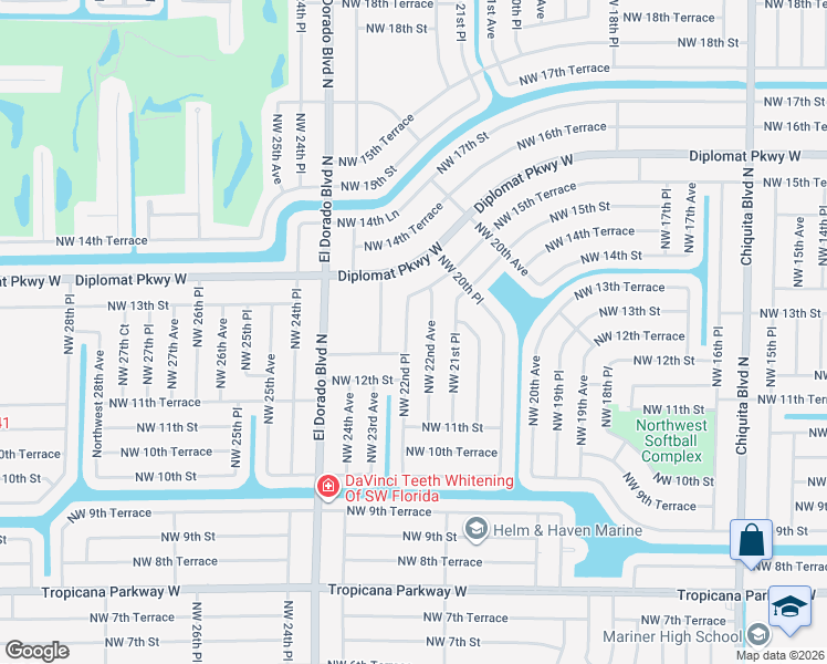map of restaurants, bars, coffee shops, grocery stores, and more near 1230 Northwest 22nd Place in Cape Coral