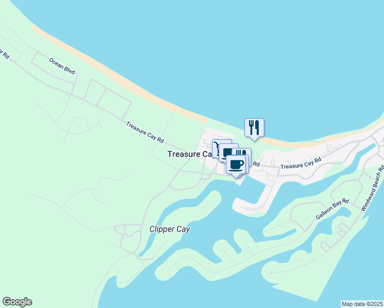 map of restaurants, bars, coffee shops, grocery stores, and more near in Treasure Cay