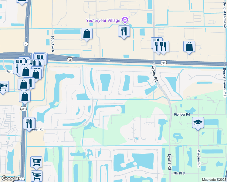 map of restaurants, bars, coffee shops, grocery stores, and more near 115 Mulberry Grove Road in Royal Palm Beach