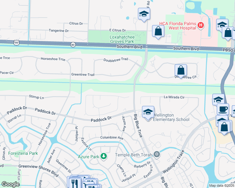 map of restaurants, bars, coffee shops, grocery stores, and more near 13611 Ishnala Circle in Wellington