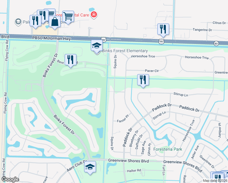 map of restaurants, bars, coffee shops, grocery stores, and more near 276 Squire Dr in Wellington