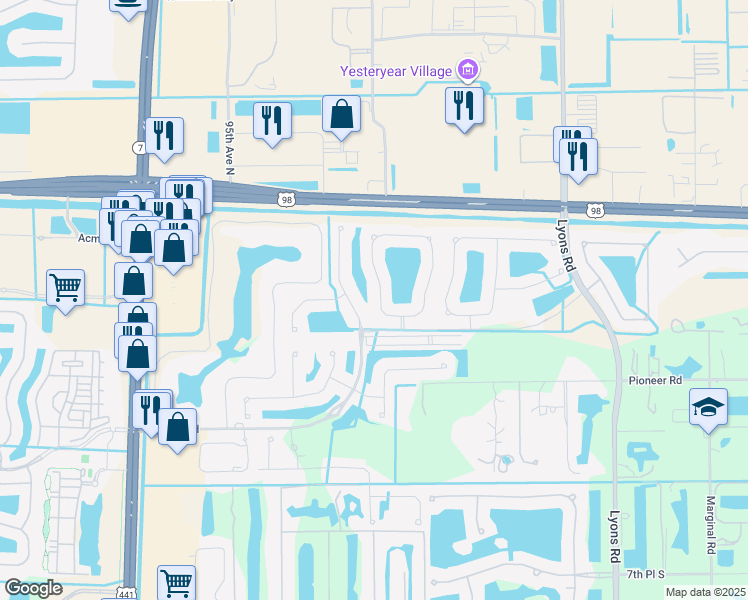 map of restaurants, bars, coffee shops, grocery stores, and more near 206 Palm Beach Plantation Boulevard in Royal Palm Beach