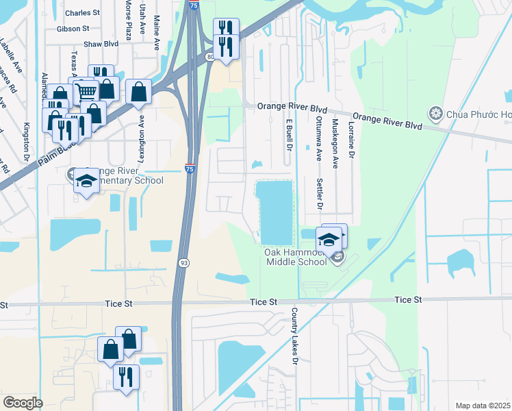 map of restaurants, bars, coffee shops, grocery stores, and more near 4721 Lakeside Club Boulevard in Fort Myers