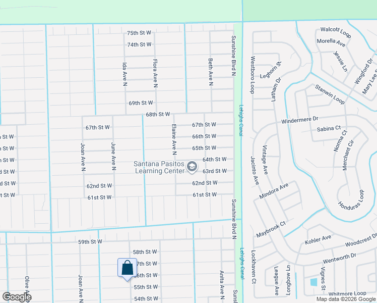map of restaurants, bars, coffee shops, grocery stores, and more near 2610 64th Street West in Lehigh Acres