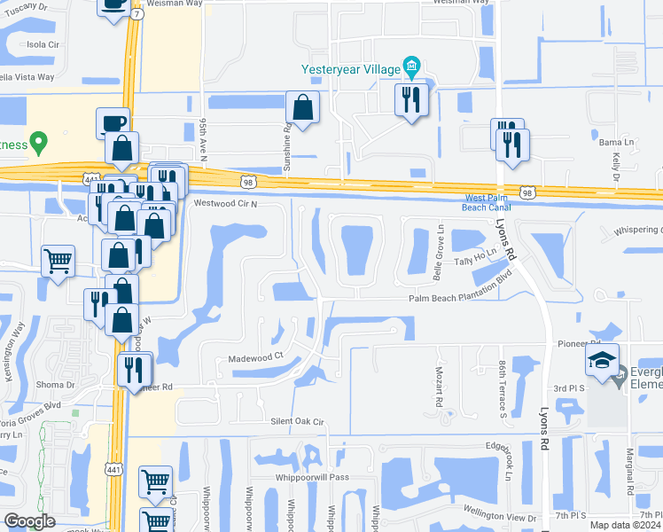map of restaurants, bars, coffee shops, grocery stores, and more near 473 Mulberry Grove Road in West Palm Beach