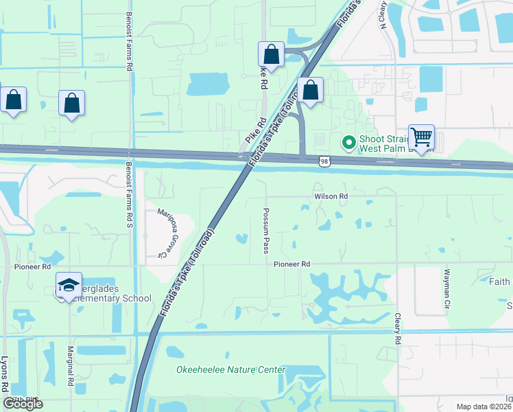 map of restaurants, bars, coffee shops, grocery stores, and more near 224 Possum Pass in West Palm Beach