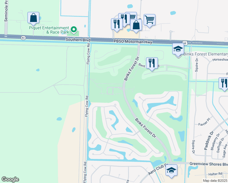 map of restaurants, bars, coffee shops, grocery stores, and more near 15720 Italian Cypress Way in Wellington