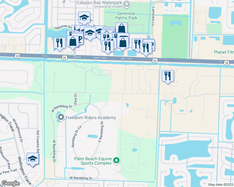 map of restaurants, bars, coffee shops, grocery stores, and more near Acme Road in Wellington