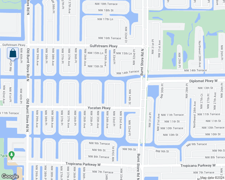 map of restaurants, bars, coffee shops, grocery stores, and more near 1236 Northwest 33rd Place in Cape Coral