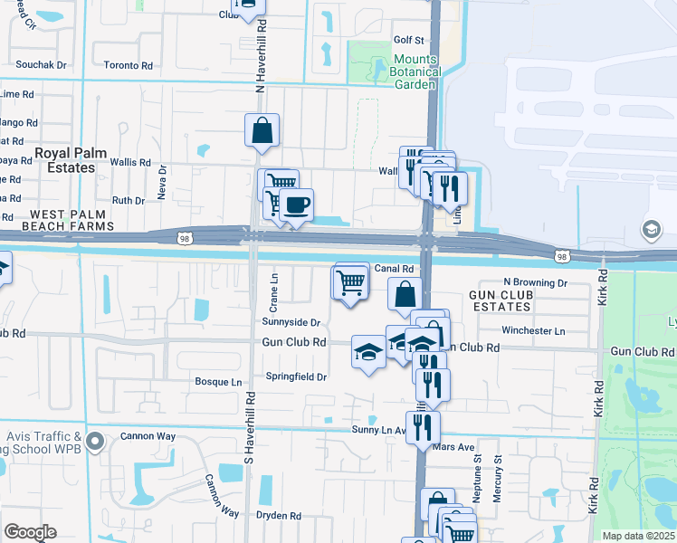 map of restaurants, bars, coffee shops, grocery stores, and more near 4762 Canal Road in West Palm Beach