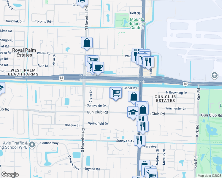 map of restaurants, bars, coffee shops, grocery stores, and more near 4762 Canal Road in West Palm Beach