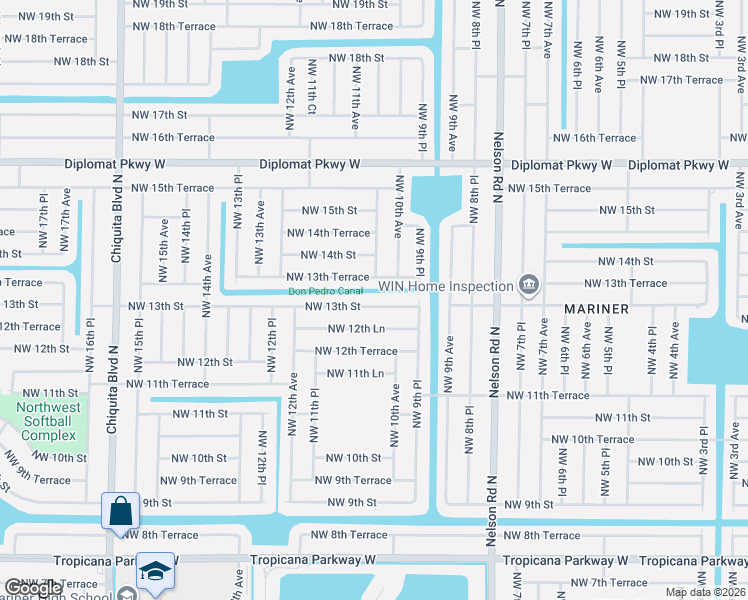 map of restaurants, bars, coffee shops, grocery stores, and more near 1018 Northwest 13th Terrace in Cape Coral