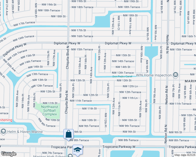 map of restaurants, bars, coffee shops, grocery stores, and more near 1314 Northwest 13th Place in Cape Coral