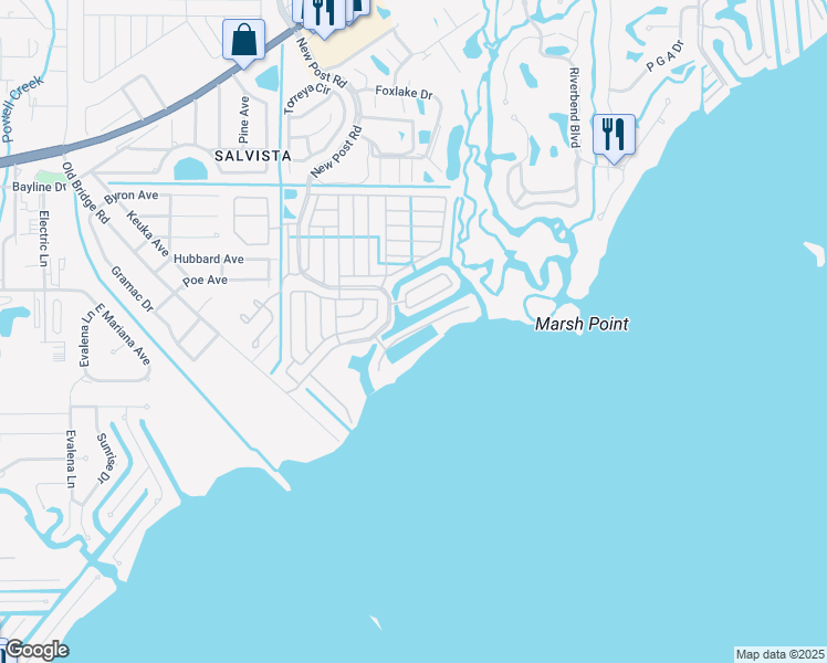 map of restaurants, bars, coffee shops, grocery stores, and more near Adam Drive in North Fort Myers
