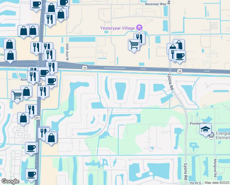 map of restaurants, bars, coffee shops, grocery stores, and more near 450 Mulberry Grove Road in Royal Palm Beach