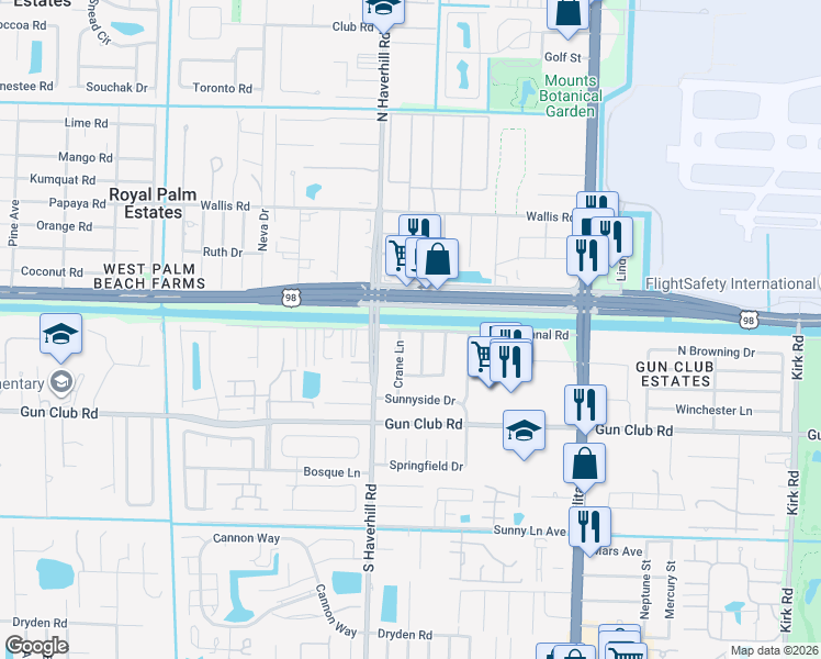 map of restaurants, bars, coffee shops, grocery stores, and more near in Palm Beach County