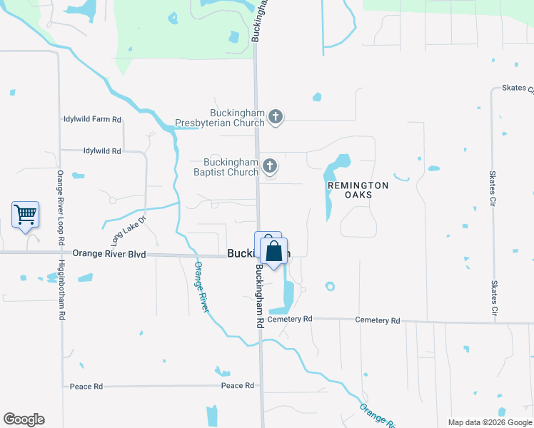 map of restaurants, bars, coffee shops, grocery stores, and more near 4581 Buckingham Road in Fort Myers