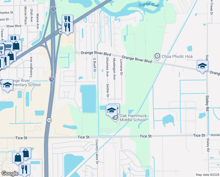 map of restaurants, bars, coffee shops, grocery stores, and more near 1778 Settler Drive in Fort Myers