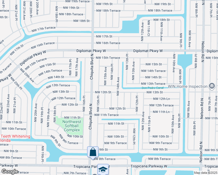 map of restaurants, bars, coffee shops, grocery stores, and more near 1406 Northwest 13th Terrace in Cape Coral